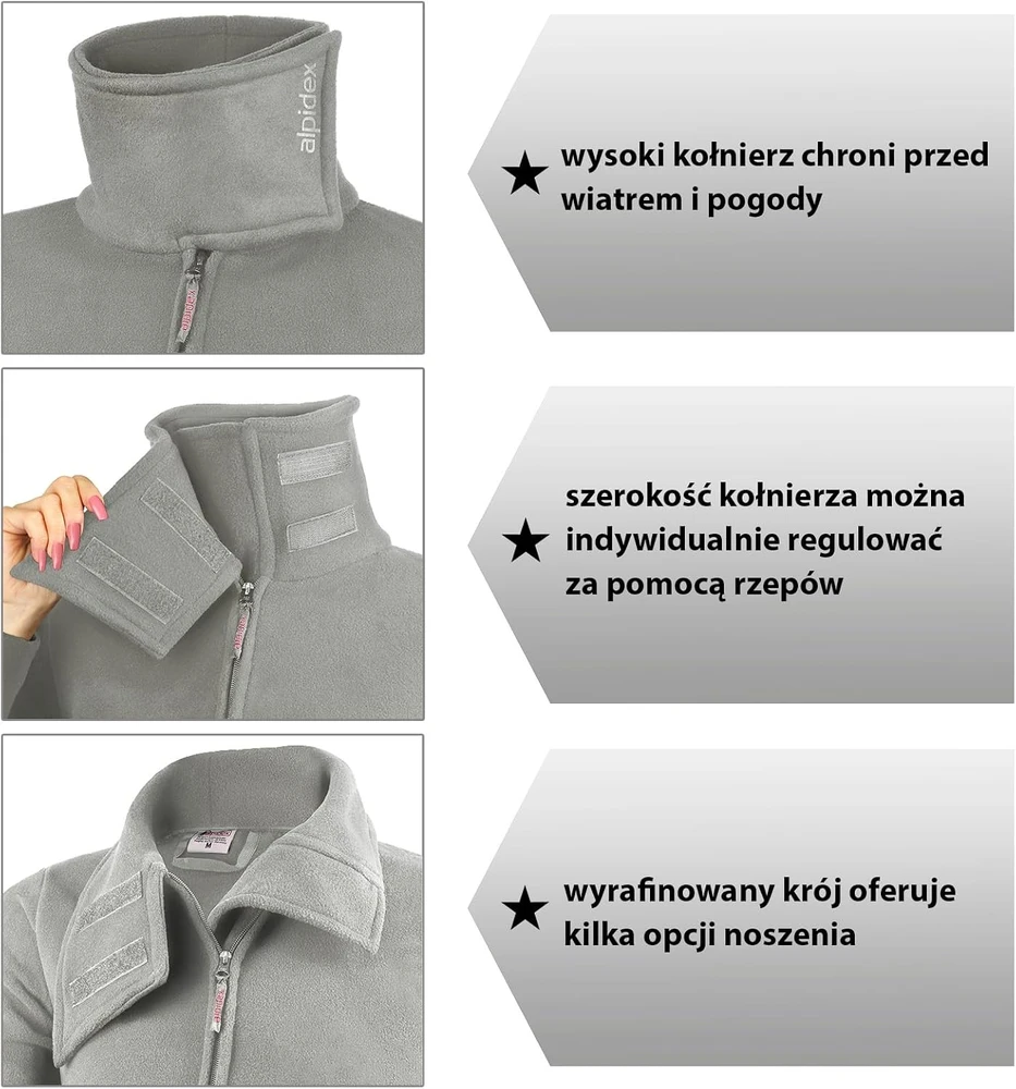 ALPIDEX moteriška flisinė striukė su aukšta apykakle, nykščių angomis ir užtrauktuku 4251379377958