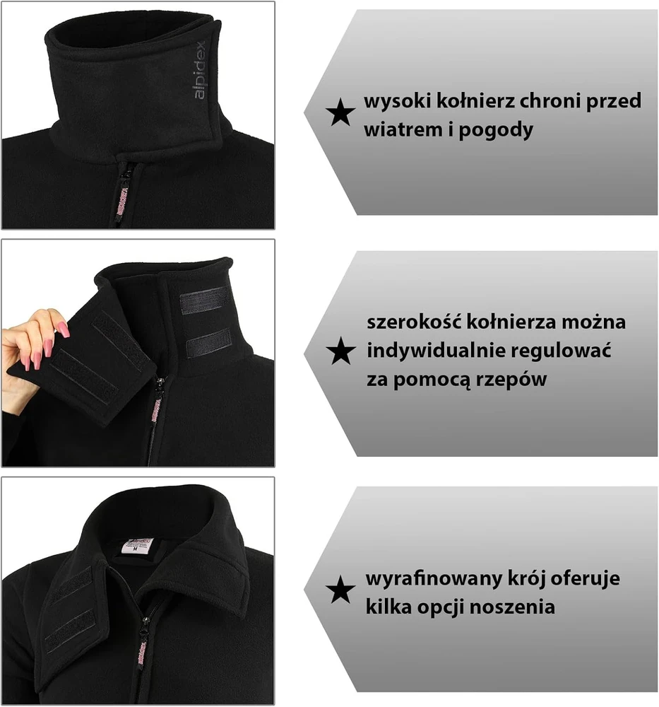ALPIDEX moteriškas flisinis sportinis švarkas su aukšta apykakle ir nykščių angomis 16054_S,juodas