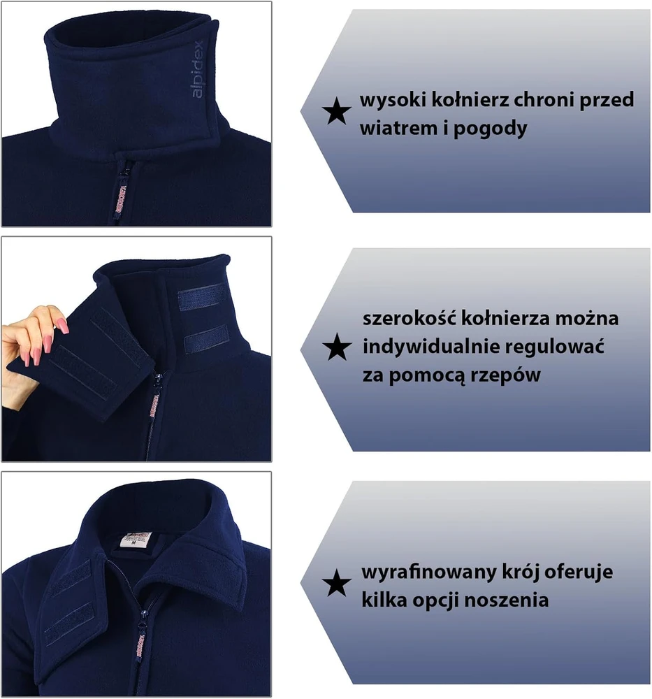 ALPIDEX moteriškas flisinis švarkelis su aukšta apykakle ir nykščių angomis 16054_L,Navy