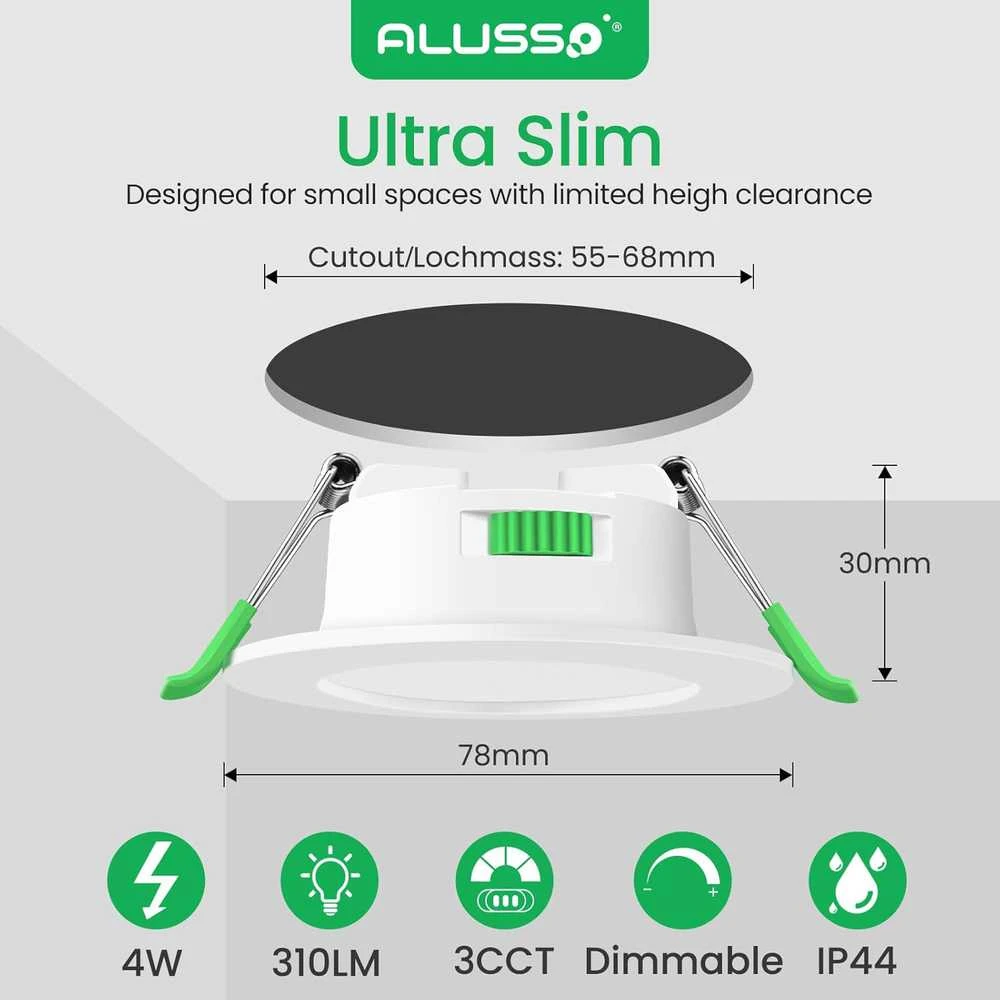 ALUSSO įleidžiamas LED reflektorius 4 W, 310 lm, IP44, reguliuojamas, baltas, 6 vnt. DL-SS20-104LND3