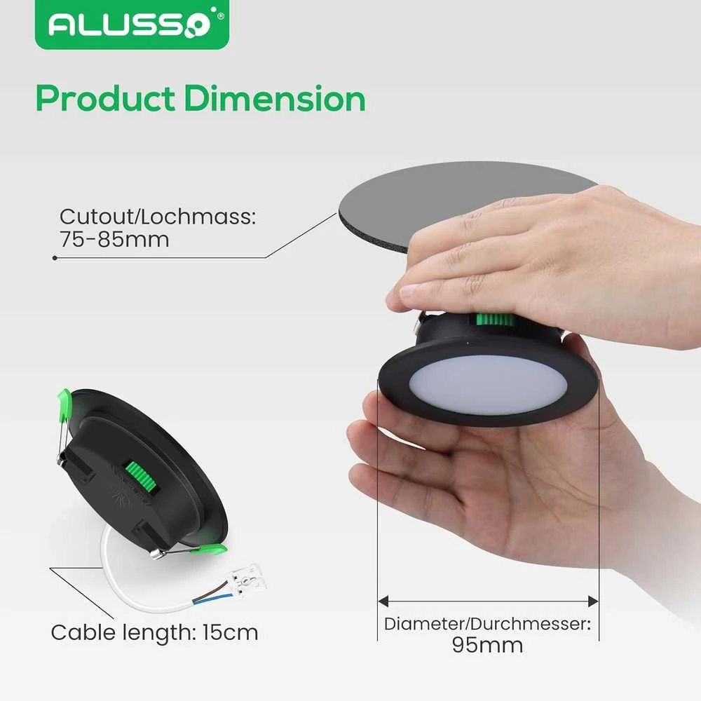 ALUSSO įleidžiamų LED šviestuvų rinkinys, 230 V, 5 W, 400 lm, IP44, 3 spalvų temperatūros, juodi, 6 vnt. DL-SS25-105LND3