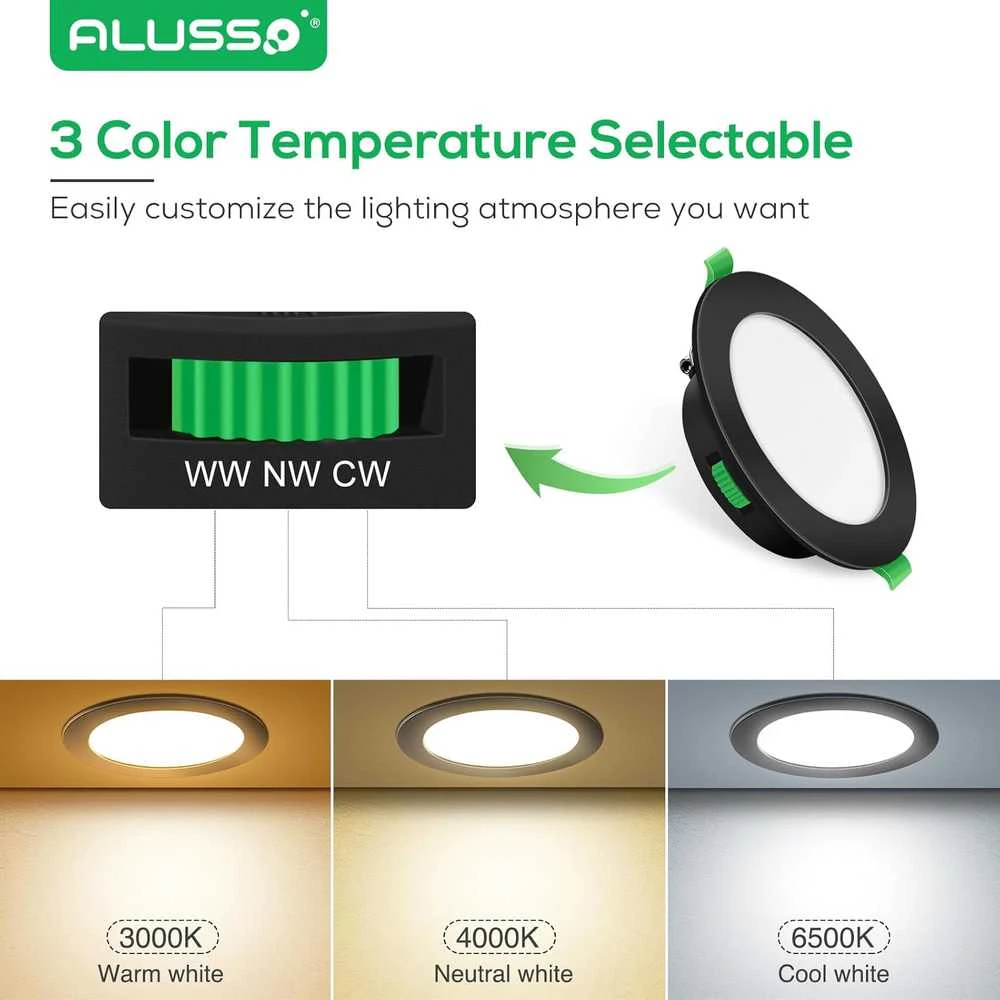 ALUSSO įleidžiamų LED šviestuvų rinkinys, 230 V, 5 W, 400 lm, IP44, 3 spalvų temperatūros, juodi, 6 vnt. DL-SS25-105LND3