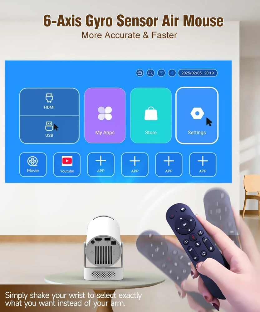 Alwtniet nešiojamasis mini projektorius Wi-Fi 6, Bluetooth 5.4, 720p, 4K palaikymas