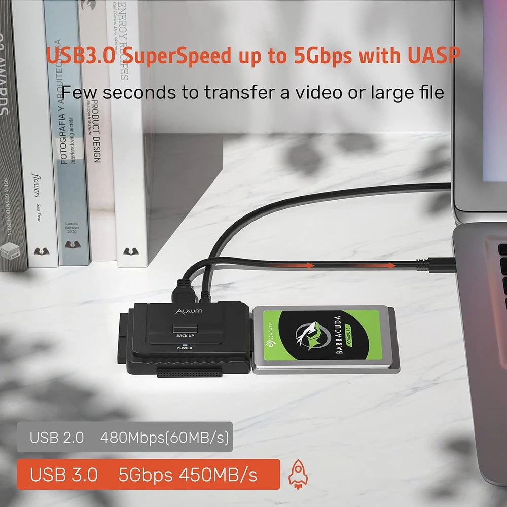 Alxum SATA ir IDE diskų keitiklis į USB-C su 12 V/2 A maitinimo šaltiniu Y-3322C