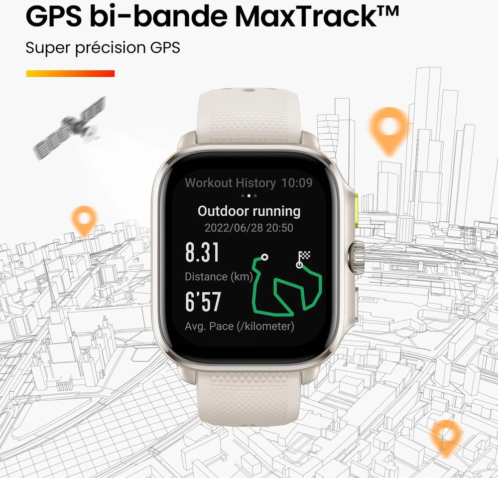 Amazfit Cheetah Square išmanusis laikrodis bėgimui su 1,75 colio AMOLED, dvigubu GPS, baltas