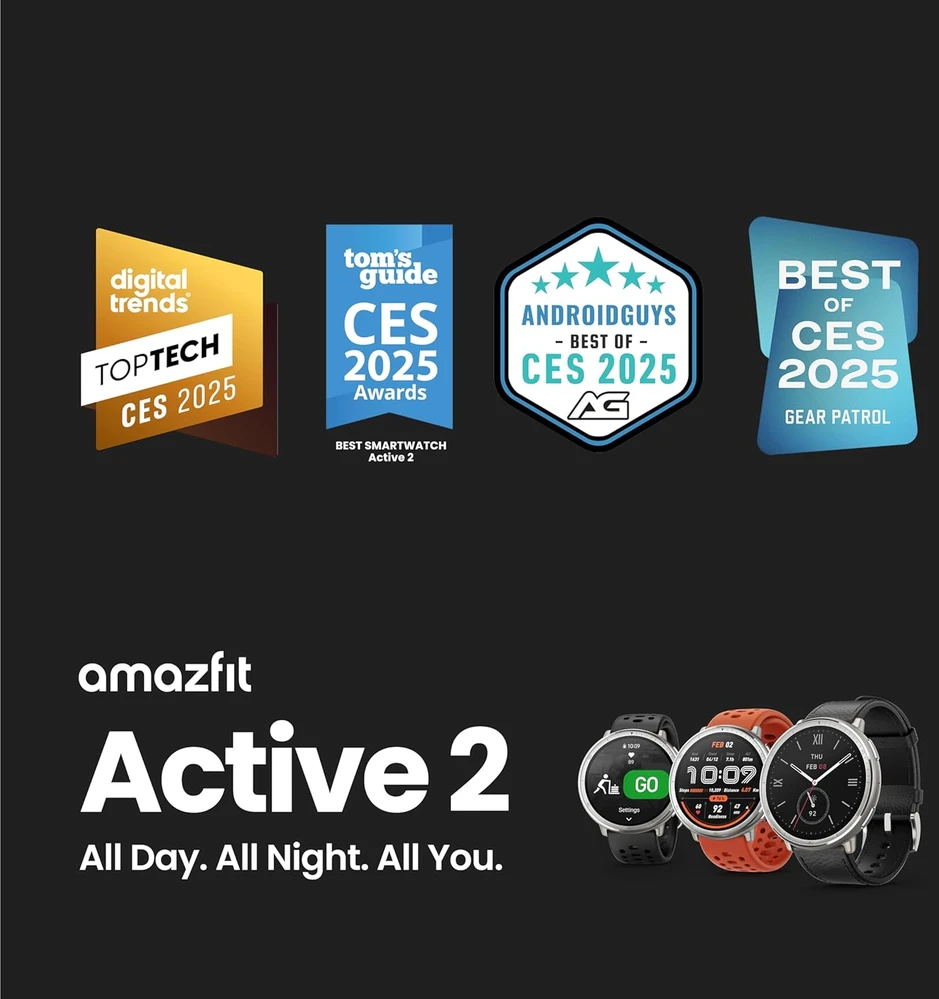 Amazfit išmanusis laikrodis Active 2, 44 mm, AMOLED, GPS, 10 d. baterija, Bluetooth, juodas