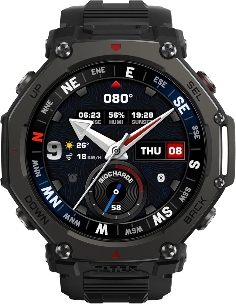 Amazfit išmanusis laikrodis T-Rex 3 Pro 48 mm, safyro AMOLED ekranas, titano rėmas, iki 25 dienų veikiantis akumuliatorius, GPS, juodas