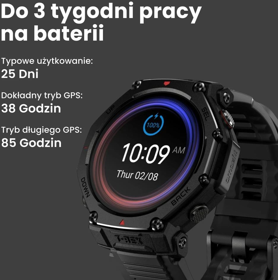 Amazfit išmanusis laikrodis T-Rex 3 Pro 48 mm, safyro AMOLED ekranas, titano rėmas, iki 25 dienų veikiantis akumuliatorius, GPS, juodas