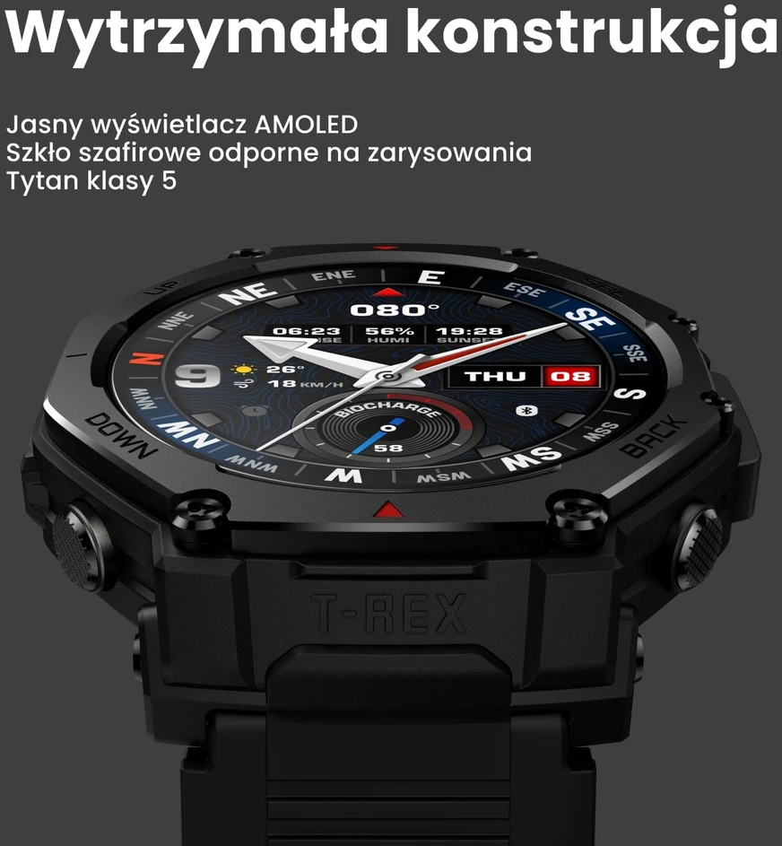 Amazfit išmanusis laikrodis T-Rex 3 Pro 48 mm, safyro AMOLED ekranas, titano rėmas, iki 25 dienų veikiantis akumuliatorius, GPS, juodas