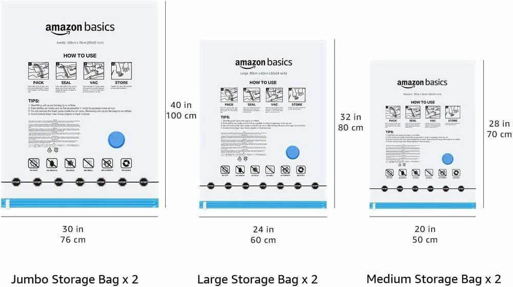 Amazon Basics Daugkartiniai vakuuminiai maišeliai su rankine pompa, 6 vnt.