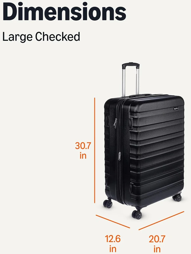 Kelioninis Amazon Basics didelė tvirta lagaminas su ratukais, ABS, išplečiamas, 78 x 52,6 x 32 cm, juodas