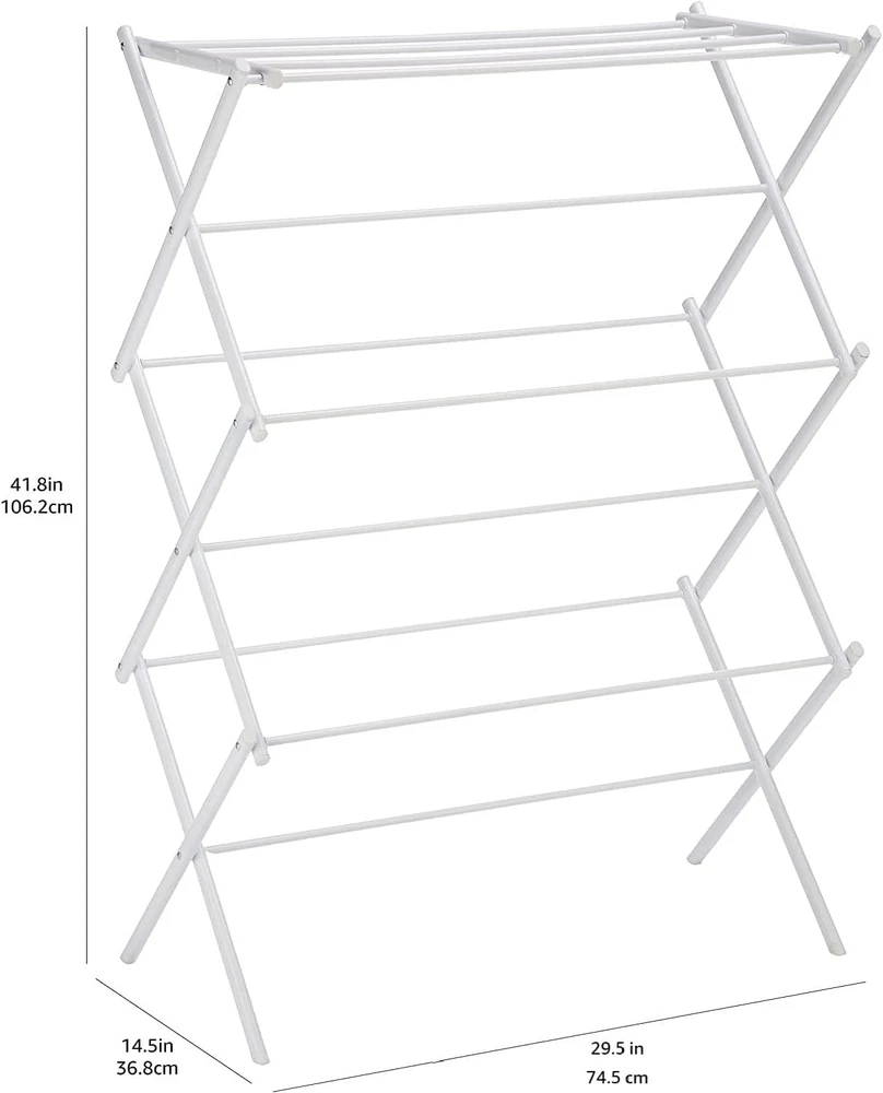 Amazon Basics drabužių džiovyklė, metalinė, balta, 106 x 75 x 37 cm, sulankstoma