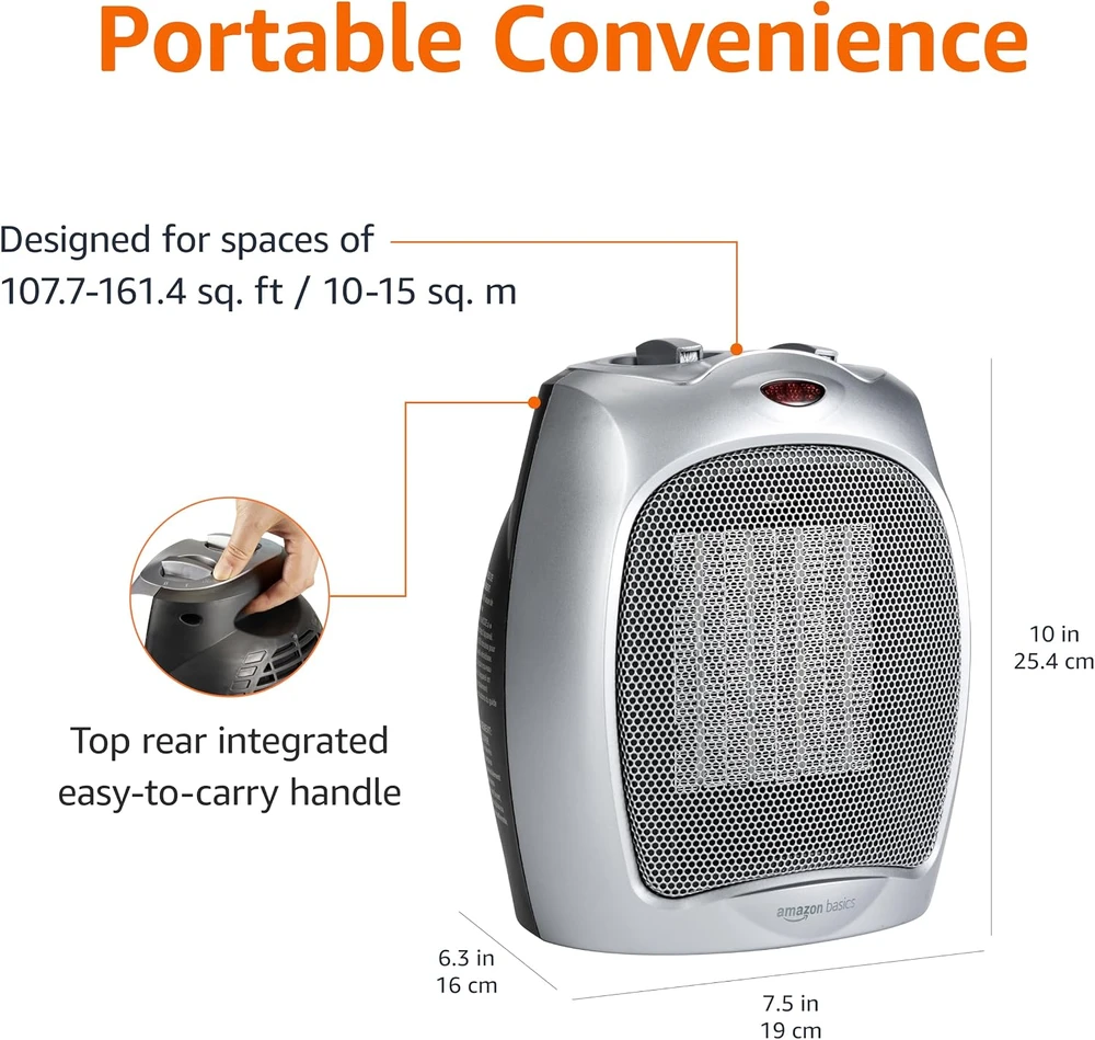 Amazon Basics keraminis šildytuvas, 1800 W, sidabrinis, DQ075SILVER - EU4