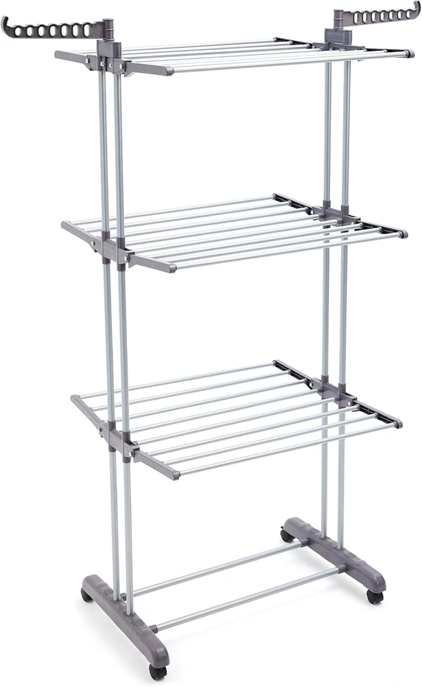 Amazon Basics keturių lygių sulankstoma drabužių džiovyklė su reguliuojamais sparnais, pilka, 126 x 64 x 173 cm