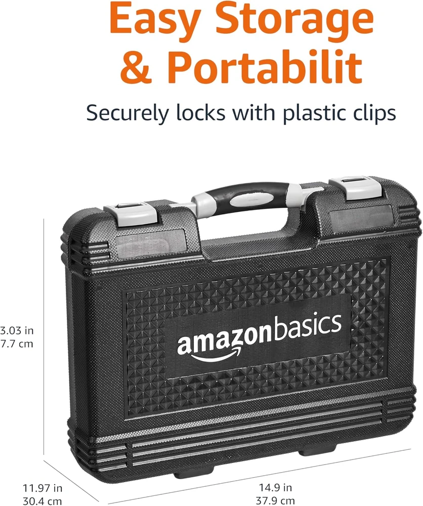 Amazon Basics namų įrankių rinkinys, 65 dalių, plienas, ergonomiška rankena, DS-JYAMZ0006