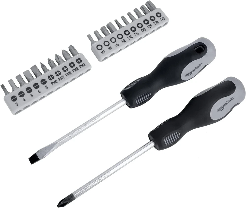 Amazon Basics namų įrankių rinkinys, 65 dalių, plienas, ergonomiška rankena, DS-JYAMZ0006