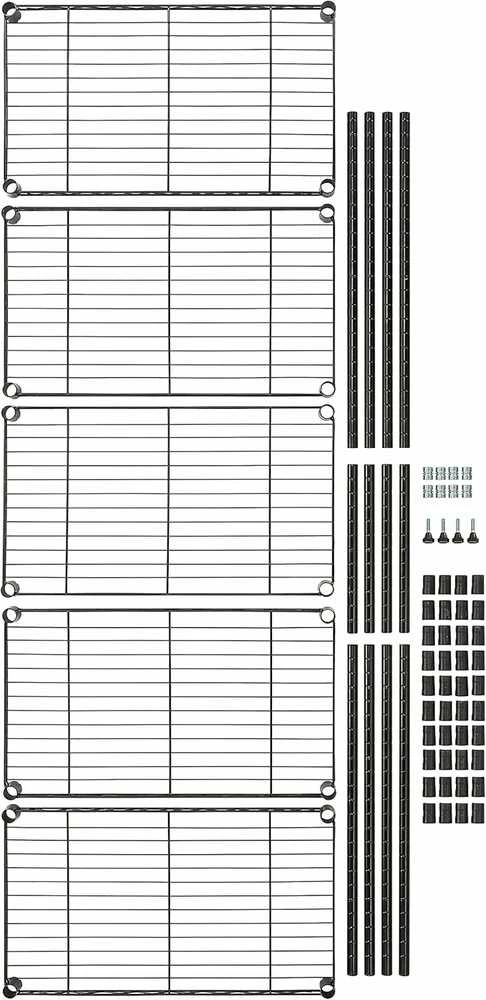 Amazon Basics siaura metalinė lentyna su 5 reguliuojamo aukščio lentynomis, 60,1 x 35,6 x 152,4 cm, be ratukų