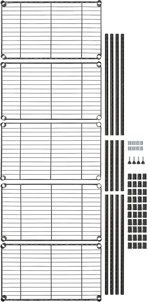 Amazon Basics siaura metalinė lentyna su 5 reguliuojamo aukščio lentynomis, 60,1 x 35,6 x 152,4 cm, be ratukų