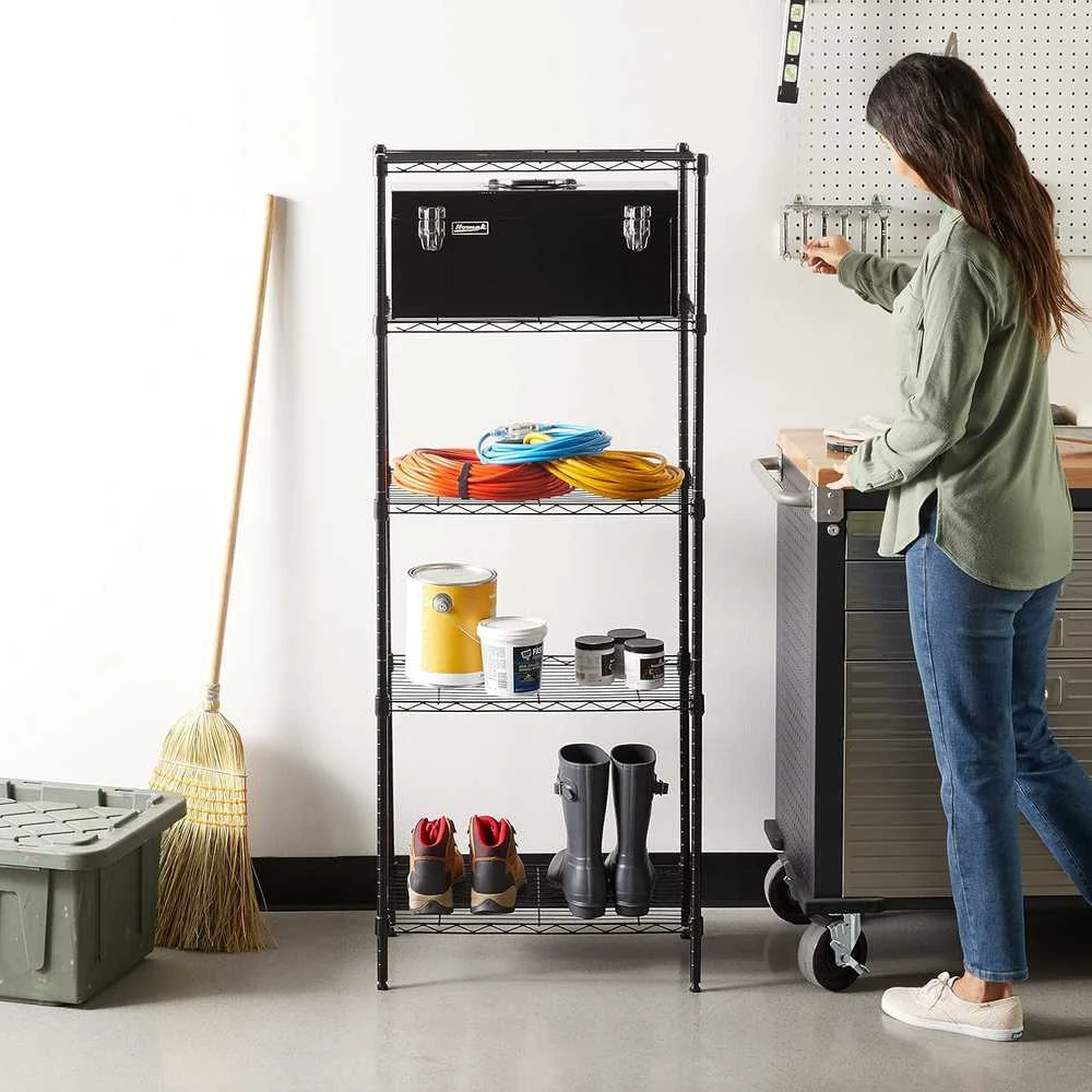 Amazon Basics siaura metalinė lentyna su 5 reguliuojamo aukščio lentynomis, 60,1 x 35,6 x 152,4 cm, be ratukų