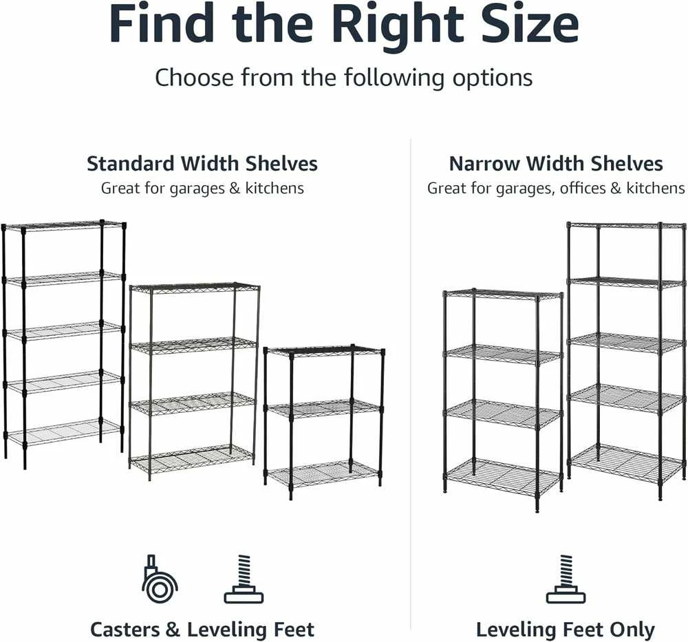 Amazon Basics siaura metalinė lentyna su 5 reguliuojamo aukščio lentynomis, 60,1 x 35,6 x 152,4 cm, be ratukų