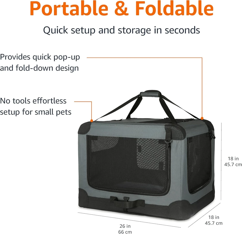 Amazon Basics sulankstomas 4 durų transportavimo krepšys mažiems gyvūnams 66 × 46 × 46 cm 12002N-26-APL