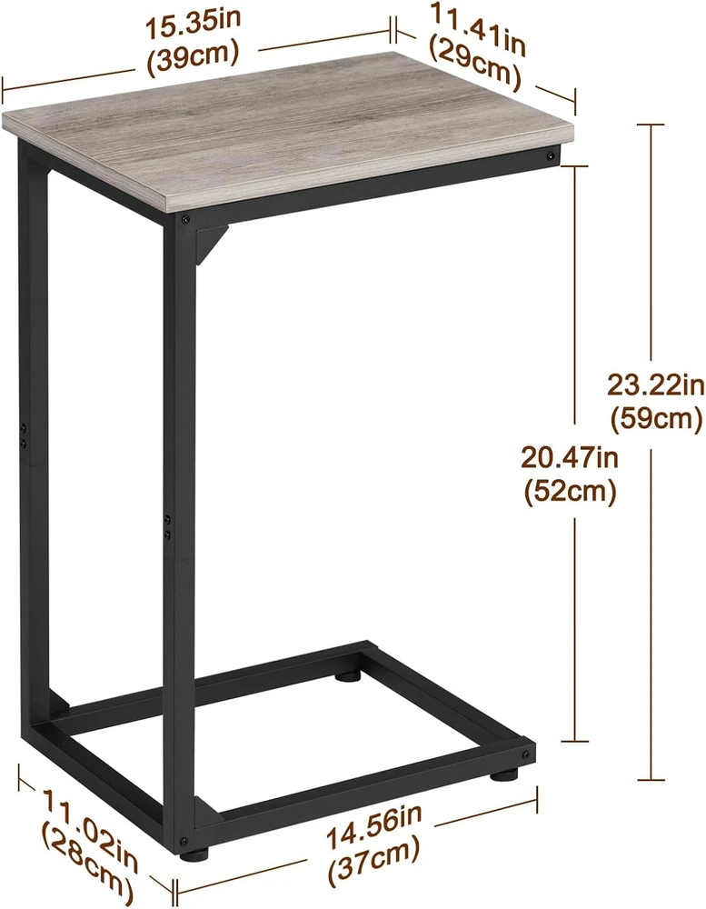 AMHANCIBLE šoninis staliukas C formos su metaliniu rėmu, 39x29x59 cm, pilkas, EHET02CGY-1