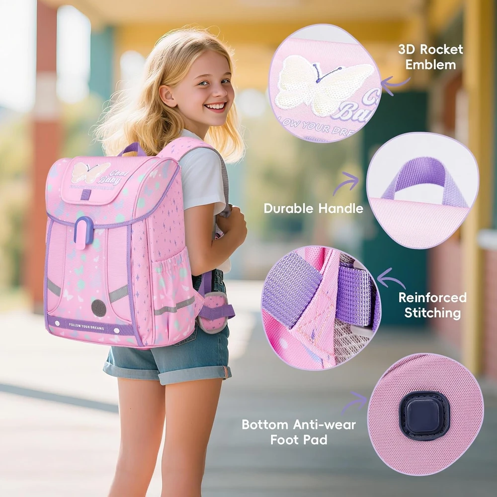 Amythe ergonomiška mokyklinė kuprinė vaikams, vandeniui atspari, 18 l, rožinė, BP120440