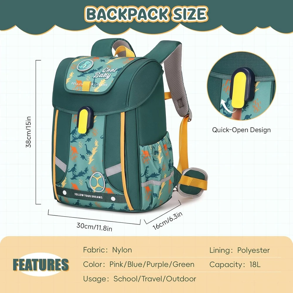 Amythe vaikų ergonominė kuprinė, žalia, 18 l, vandeniui atspari, BP120440 modelis