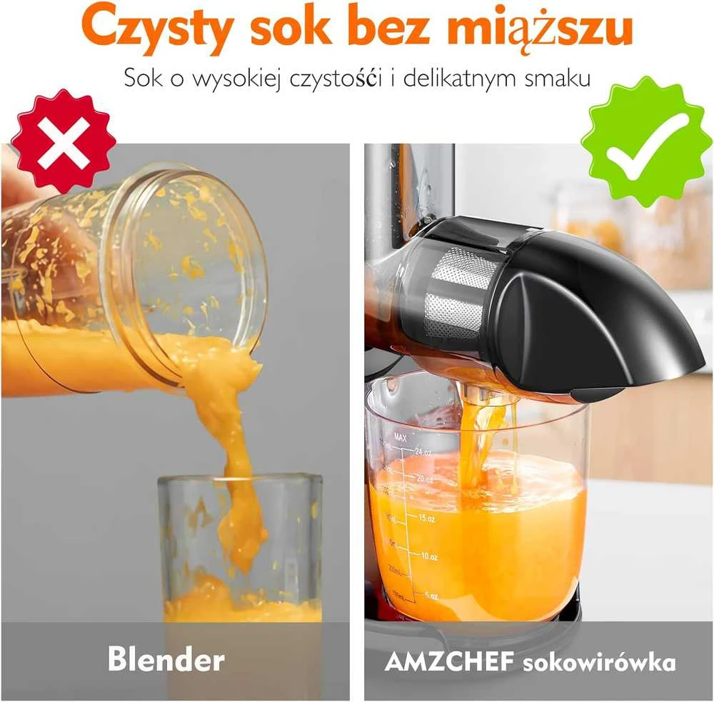 AMZCHEF lėtaeigė sulčiaspaudė 150 W, nerūdijančio plieno, be BPA, pilka, ZM1501