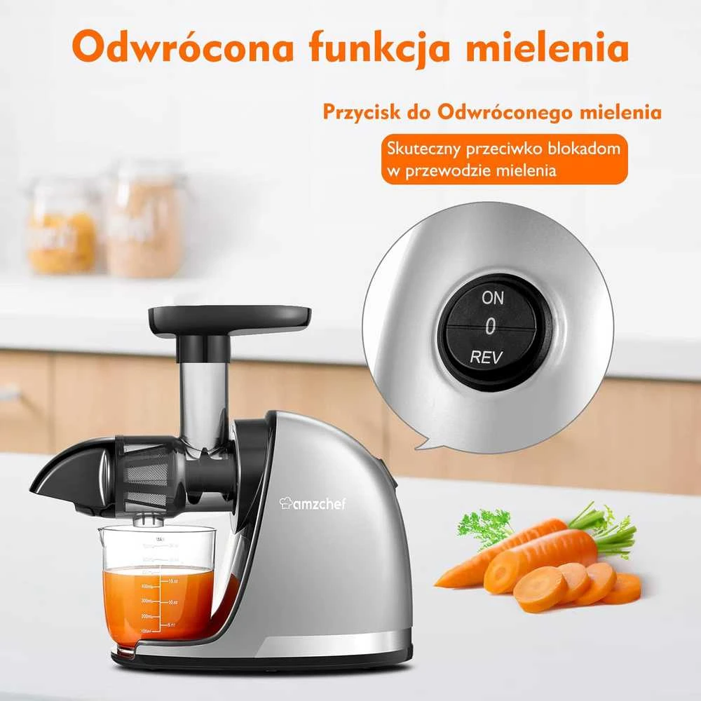 AMZCHEF lėtaeigė sulčiaspaudė 150 W, nerūdijančio plieno, be BPA, pilka, ZM1501