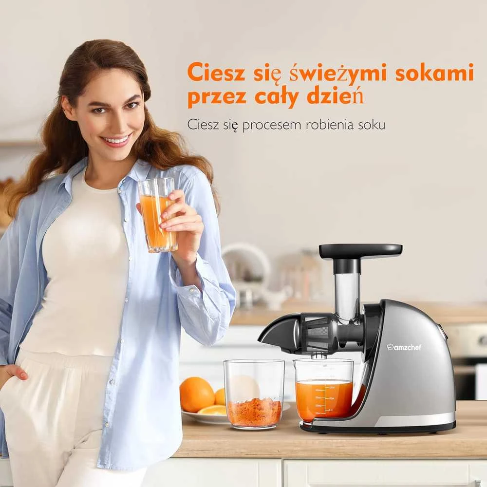 AMZCHEF lėtaeigė sulčiaspaudė 150 W, nerūdijančio plieno, be BPA, pilka, ZM1501