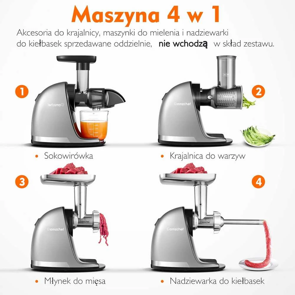 AMZCHEF lėtaeigė sulčiaspaudė 150 W, nerūdijančio plieno, be BPA, pilka, ZM1501