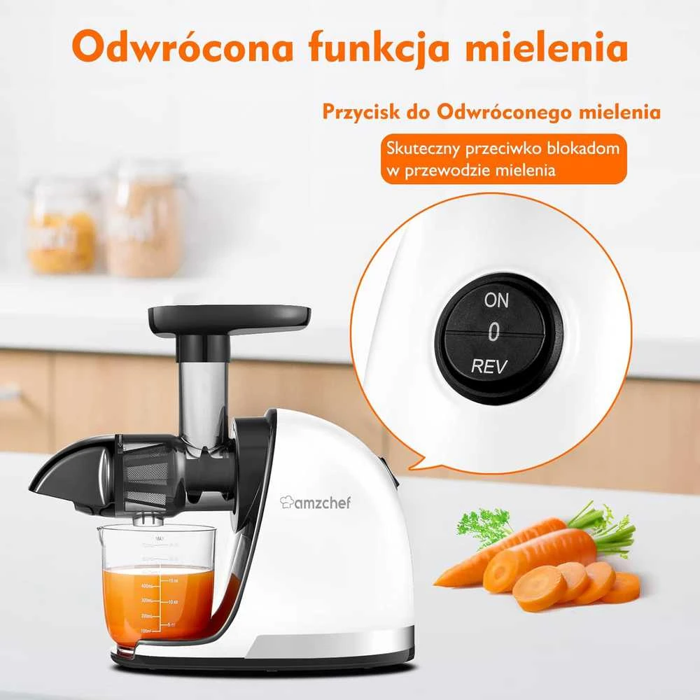 AMZCHEF lėtaeigė sulčiaspaudė, 150 W, nerūdijantis plienas, balta, ZM1501