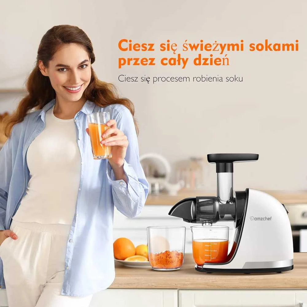AMZCHEF lėtaeigė sulčiaspaudė, 150 W, nerūdijantis plienas, balta, ZM1501