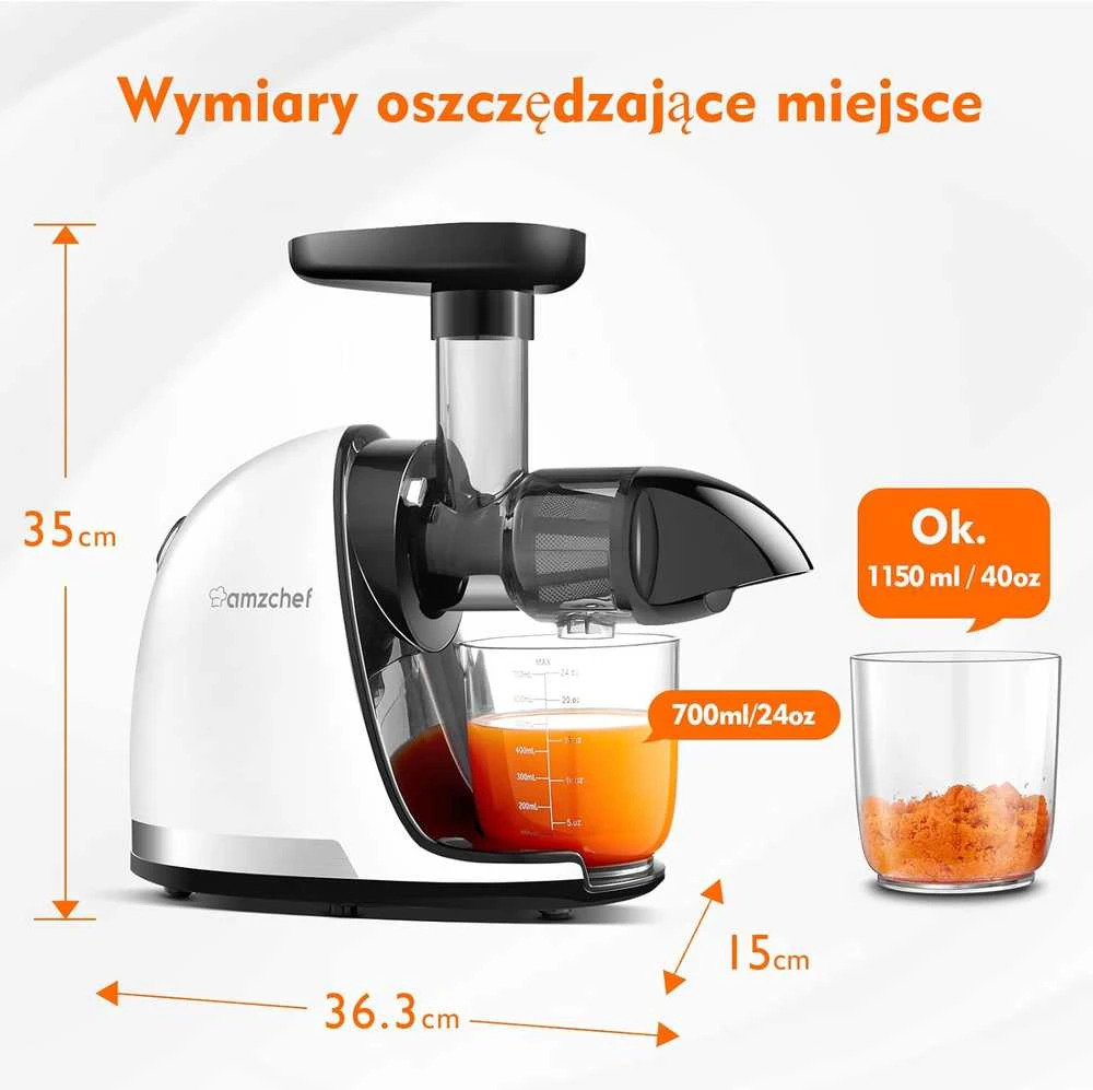 AMZCHEF lėtaeigė sulčiaspaudė, 150 W, nerūdijantis plienas, balta, ZM1501