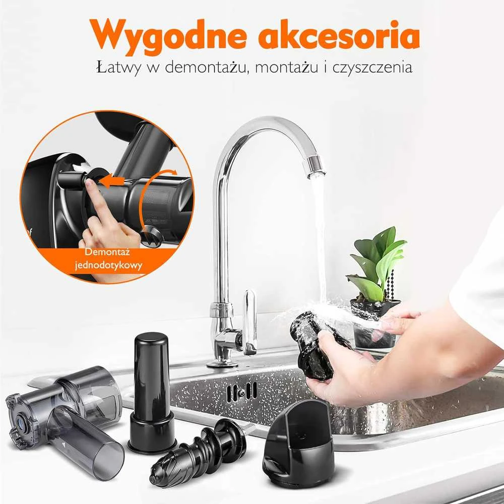 AMZCHEF lėtaeigė sulčiaspaudė, 240 W, nerūdijančio plieno korpusas, juoda matinė, ZM1501