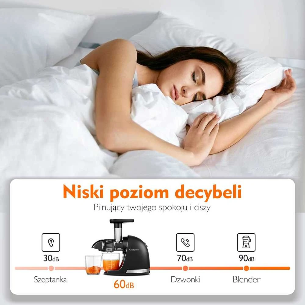 AMZCHEF lėtaeigė sulčiaspaudė, 240 W, nerūdijančio plieno korpusas, juoda matinė, ZM1501