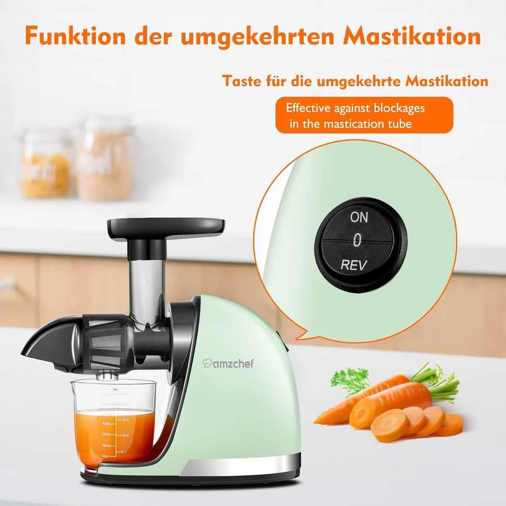 AMZCHEF lėtaeigė vaisių ir daržovių sulčiaspaudė, 150 W, žalia, ZM1501
