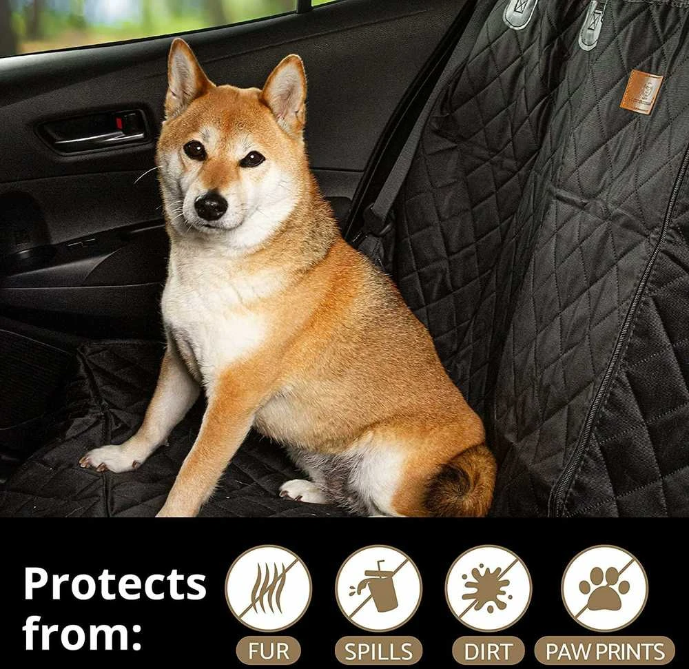 AMZPET vandeniui atsparus automobilio galinės sėdynės užvalkalas šunims, ISOFIX, 133 x 56 cm, juodas