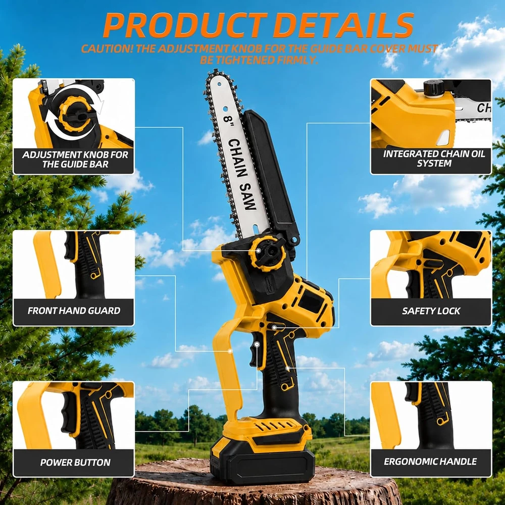 ANEELV bešepetėlinis mini grandininis pjūklas DEWALT 18 V akumuliatoriui BB193