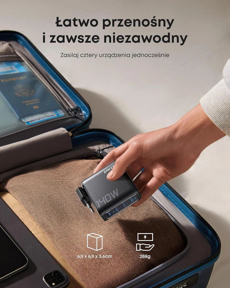 Anker 140W USB-C 4 portų greitas sieninis kroviklis su jutikliniu valdymu ir USB-C/USB-A jungtimis, B2697