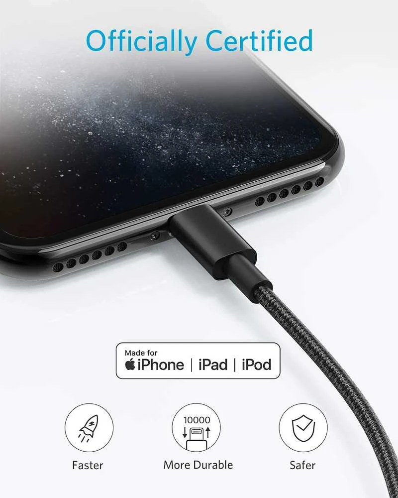 Anker 1,8 m Lightning įkrovimo kabelis iPhone telefonams, 2 vnt., juodas