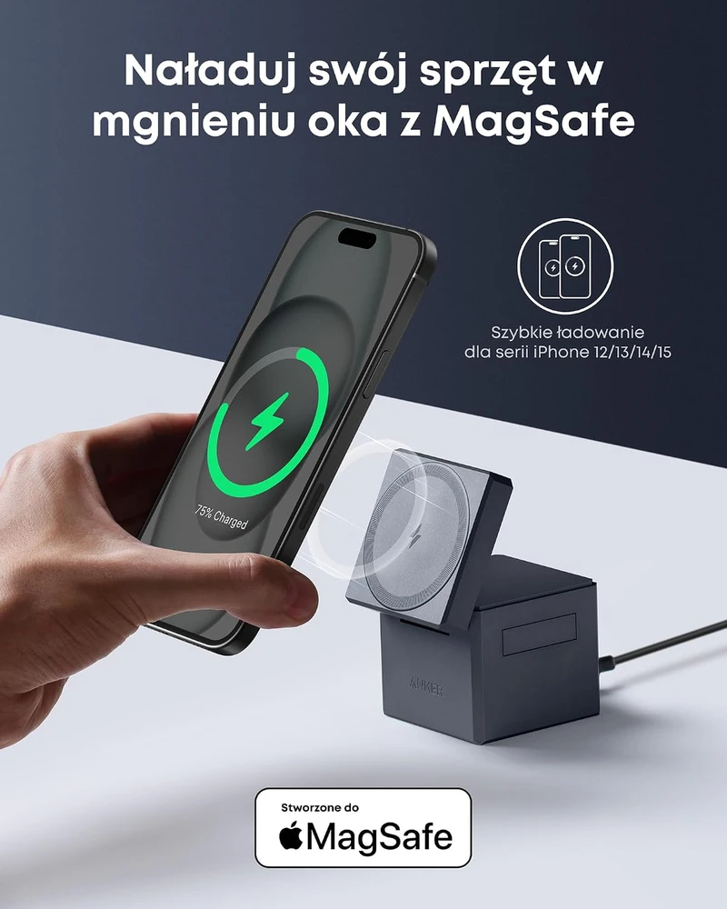 Anker 3 viename belaidis MagSafe įkroviklis su sulankstomu stovu, 15 W, Y1811
