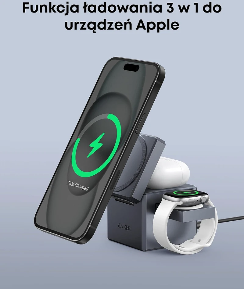 Anker 3 viename belaidis MagSafe įkroviklis su sulankstomu stovu, 15 W, Y1811