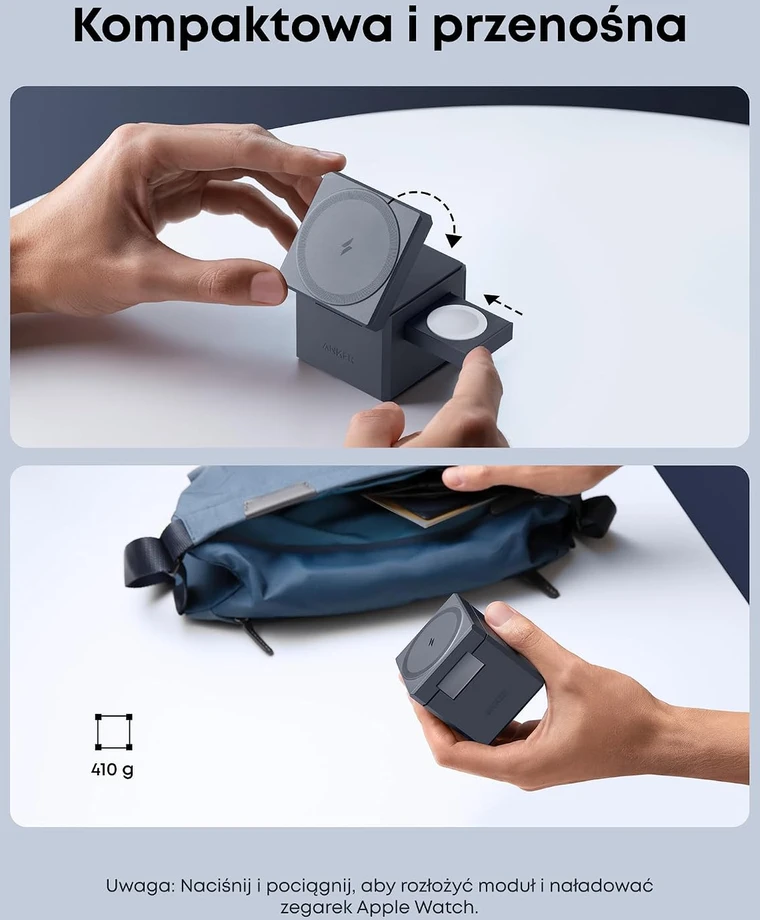 Anker 3 viename belaidis MagSafe įkroviklis su sulankstomu stovu, 15 W, Y1811