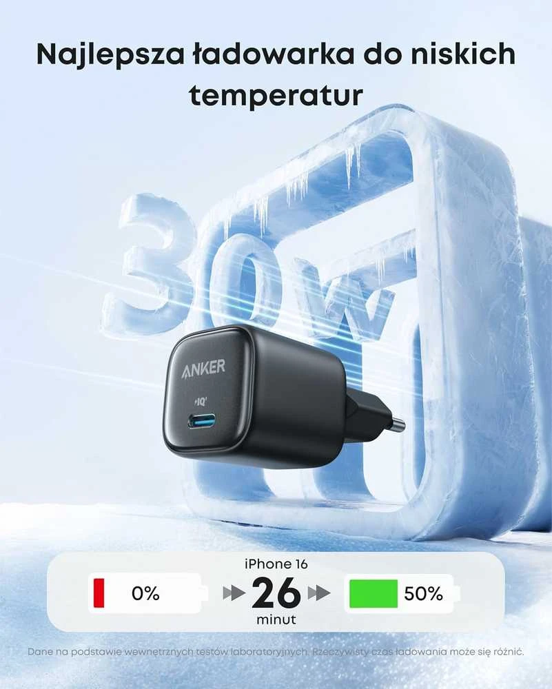 Anker 30 W GaN USB-C sieninis įkroviklis su 0,9 m USB-C laidu, juodas