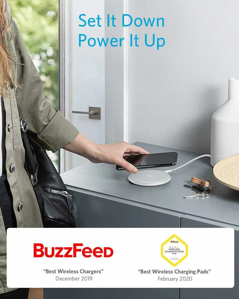 Anker 313 belaidžio įkrovimo padelis PowerWave, 10 W Qi, baltas