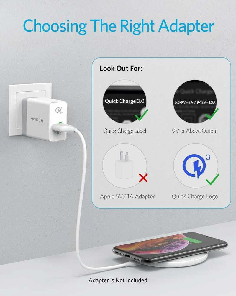 Anker 313 belaidžio įkrovimo padelis PowerWave, 10 W Qi, baltas
