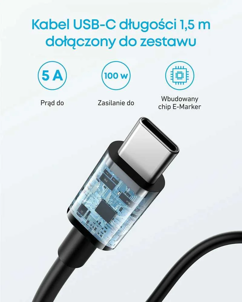 Anker 335 USB-C sieninis įkroviklis 67 W, 3 lizdai (2x USB-C, 1x USB-A) su kabeliu 1,5 m