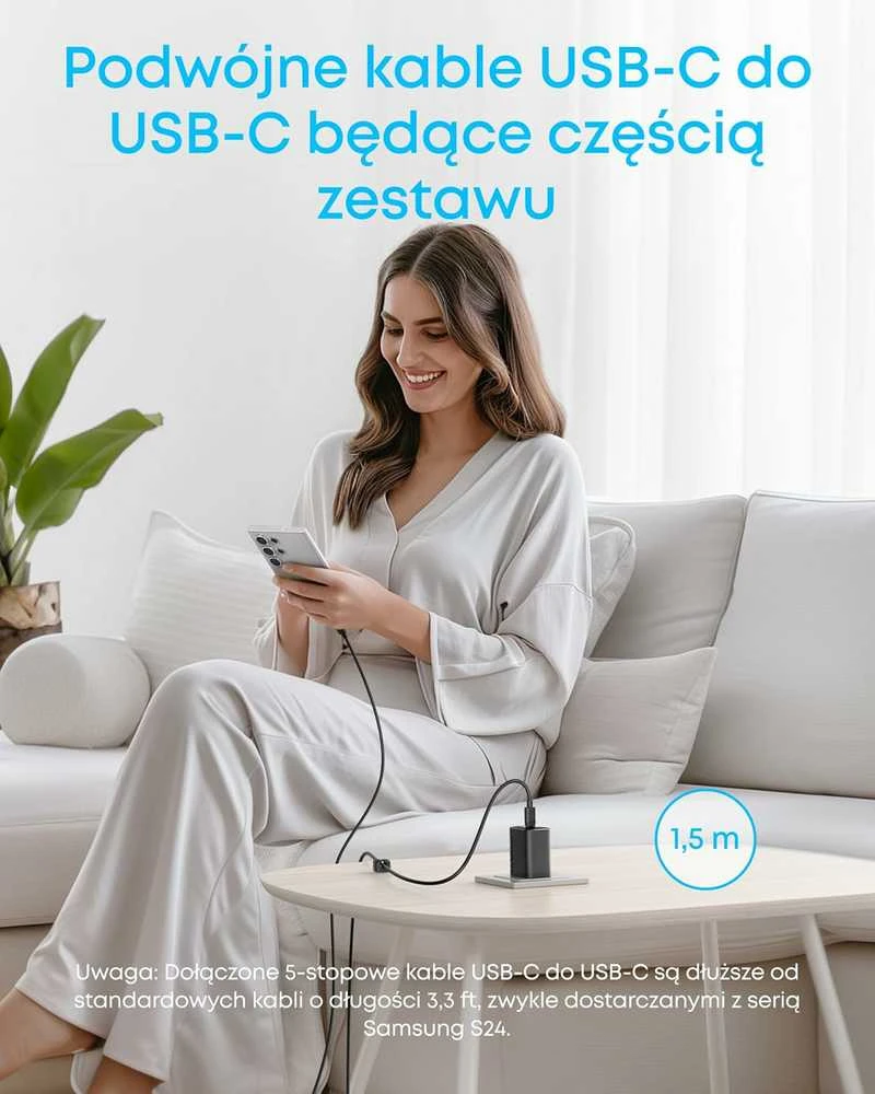 Anker 45 W USB-C sieninis įkroviklis su 1,5 m laidu, juodas